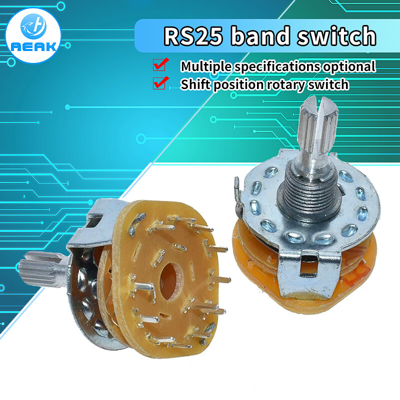 Montaje en Panel de eje de interruptor de banda RS25, banda selectora de interruptor giratorio, L = 20mm, 1P11T, 2P4T, 2P5T, 2P6T, 3P3T, 3P4T, 4P3T