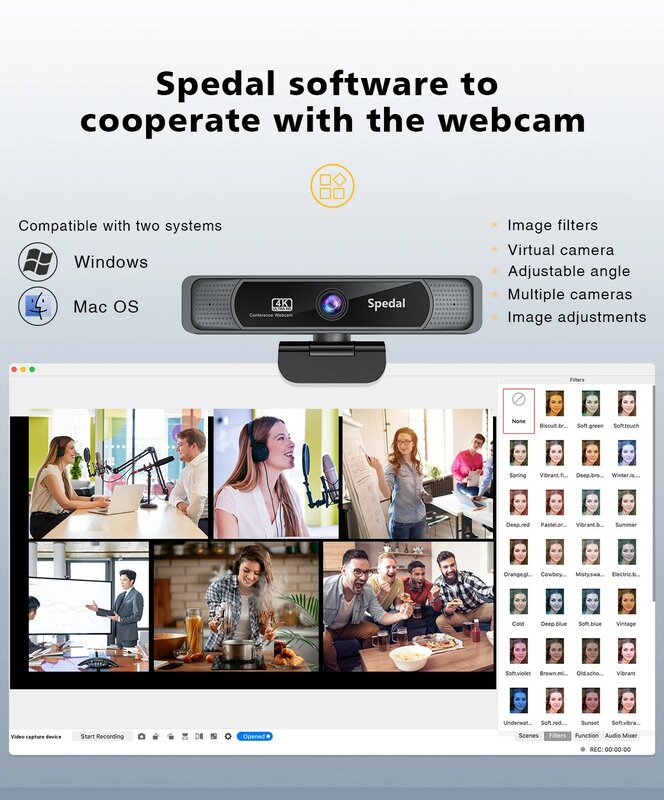 Cámara Web FF931 HD 4K, Webcam con gran angular de 120 °, micrófono Wtih, Control remoto, Streaming, para PC, Mac, Conferencia