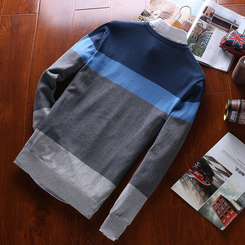 Топ класса 100% хлопок дизайнерский новый модный брендовый пуловер полосатый вязаный свитер мужской корейский Повседневный простой джемпер одежда
