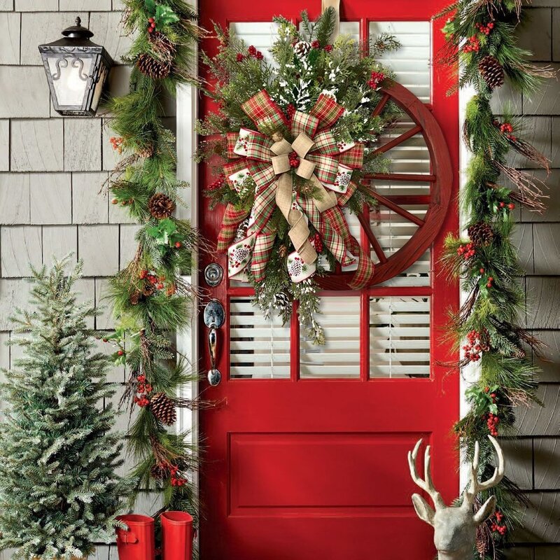 Corona de Navidad de 40cm para colgar en la puerta delantera de la pared, guirnalda de abeto de Navidad, adorno para el hogar, decoración de Navidad, camión rojo