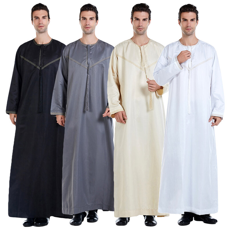 Juba Thobe manga comprida para homens, vestes muçulmanas, roupas islâmicas da moda, Ramadan Thobe, Dubai e Índia, Oriente Médio, plus size