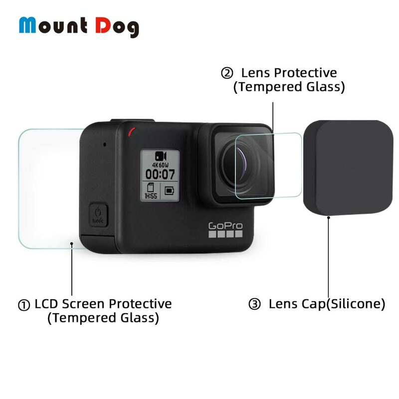 Gopro hero 7 용 mountdog 강화 유리 black 5 6 go pro 액세서리 용 렌즈 커버가있는 액세서리 화면 보호기