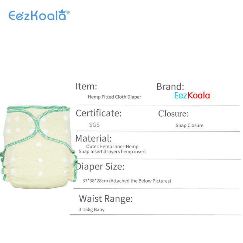 EezKoala-Fralda reutilizável para o bebê, Eco-Friendly OS, pano híbrido cabido, algodão de cânhamo lavável, noite AIO e AI2