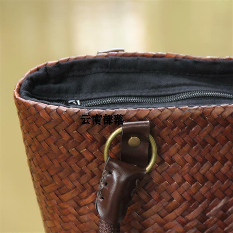Bolso de mimbre para mujer, bolsa tejida de hombro, Retro, hecha a mano, de paja antigua, 18x22CM, a6115