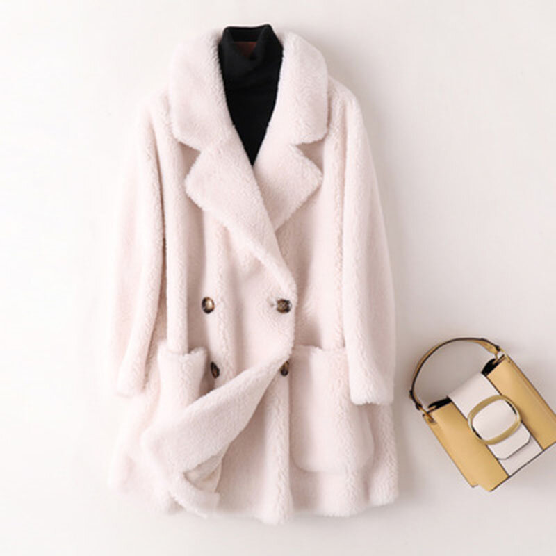 Casaco de lã feminino de comprimento médio, casacos grossos quentes, sobretudo casual solto elegante, outwear de inverno, versão outono