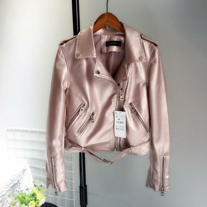 New Autumn fashion Pu Leather Jacket Bright Face Women's Motorcycle Leather Coat Short Jacket Outwear streetwear r1663