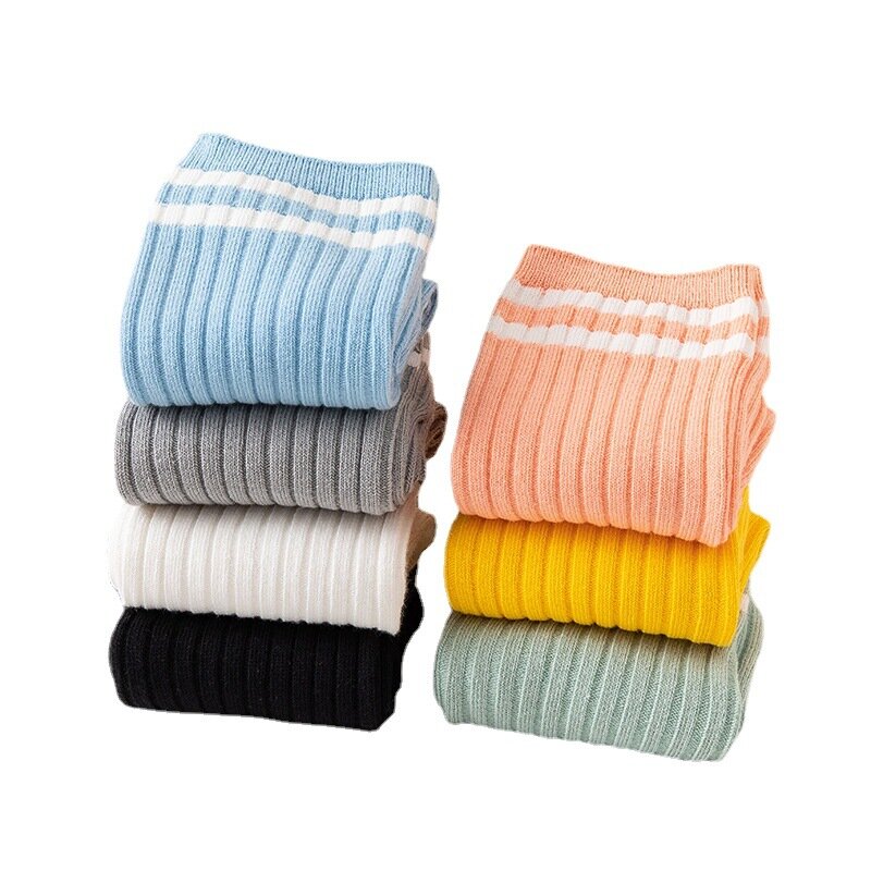 Socks Women Harajuku Striped Cotton Long Middle Tube Pile Socks Street College Style Kawaii Short Sox Calcetines Mujer Girl Gift