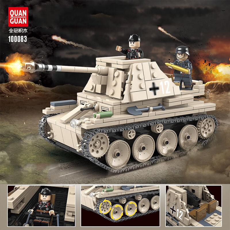 608 Uds WW2 TANQUE DE comadreja militar alemán bloques de construcción militar auto propulsado arma antitanque bloques de juguete para niños