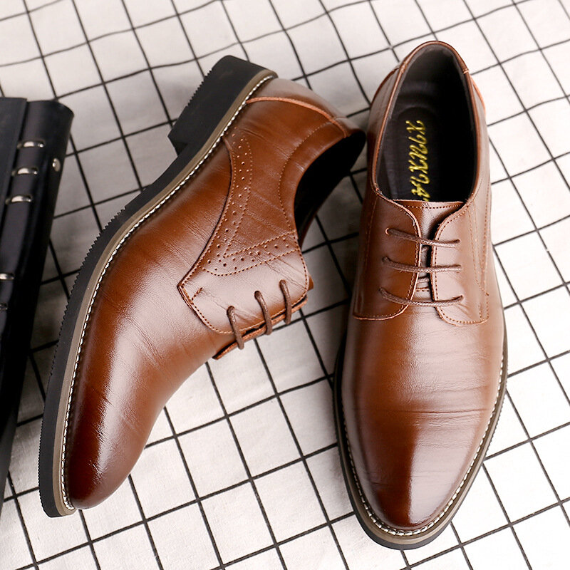 Zapatos oficiales de cuero con punta para hombre, zapatos informales Oxford, color negro, azul y marrón, 2020