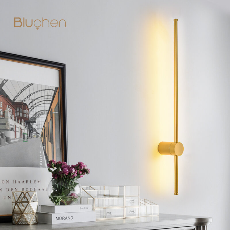 Lámpara Led de pared para interiores, candelabro moderno montado en superficie, largo, negro dorado, para sala de estar, dormitorio y mesita de noche