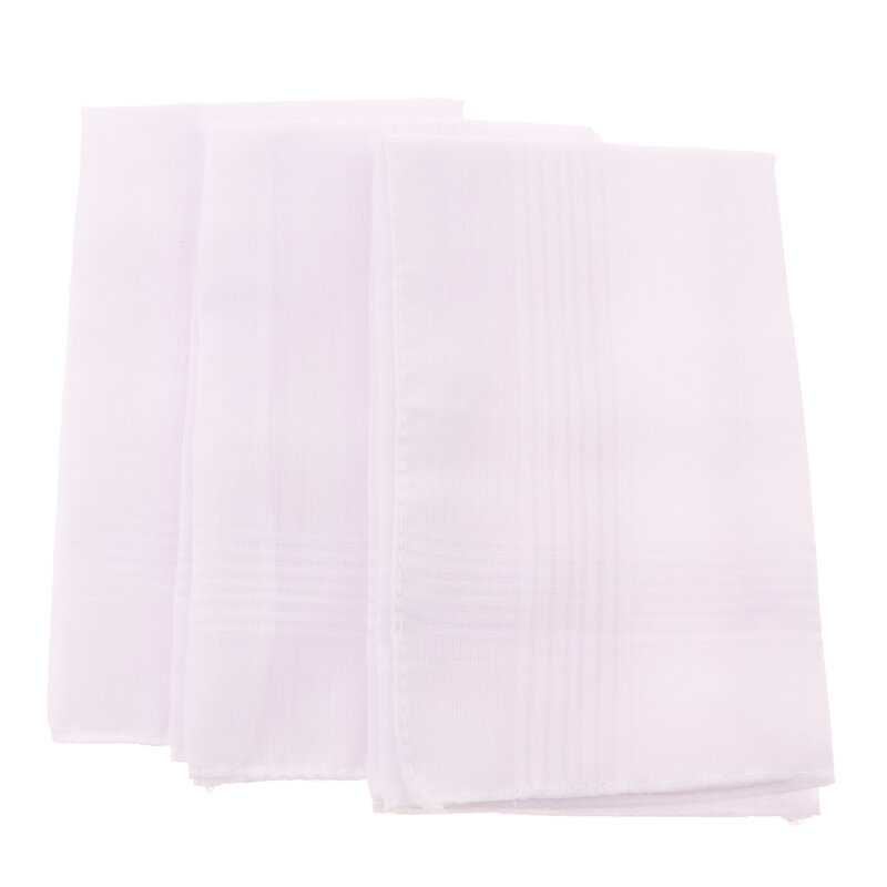 Pack 3PCS of Solid White Cotton Handkerchiefs Party Wedding Hankies for Men