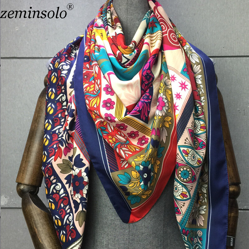 Женский шёлковый шарф с принтом, 100% x 130 см