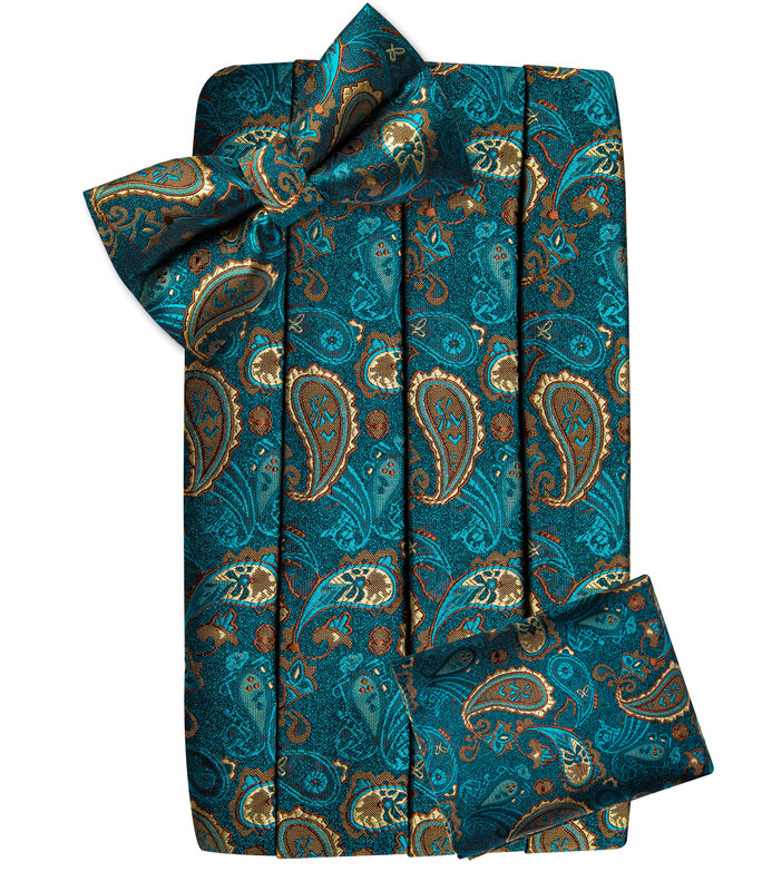 Conjunto de pajarita de seda para hombre, esmoquin de Cachemira verde azulado, cintura elástica, cinturón ancho, DiBanGu