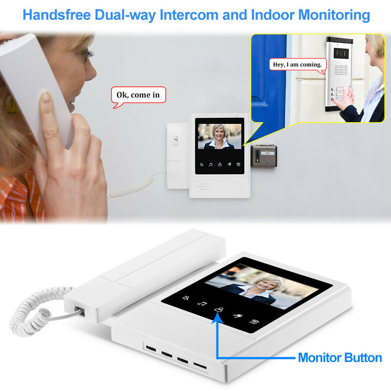 4.3 "Video Interkom Bel Pintu Monitor Dalam Ruangan Unit Warna TFT-LCD Layar Dua Arah Audio Pintu Telepon Interkom untuk Rumah Apartemen