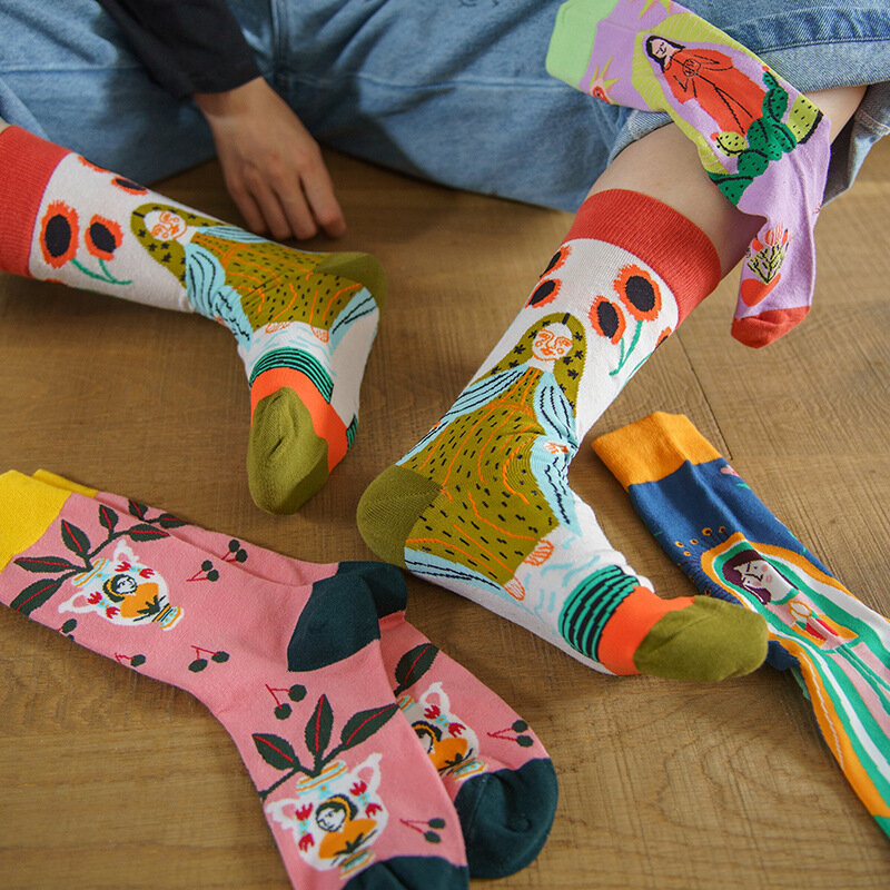 Осенне-зимние парные Разноцветные носки в стиле Харадзюку