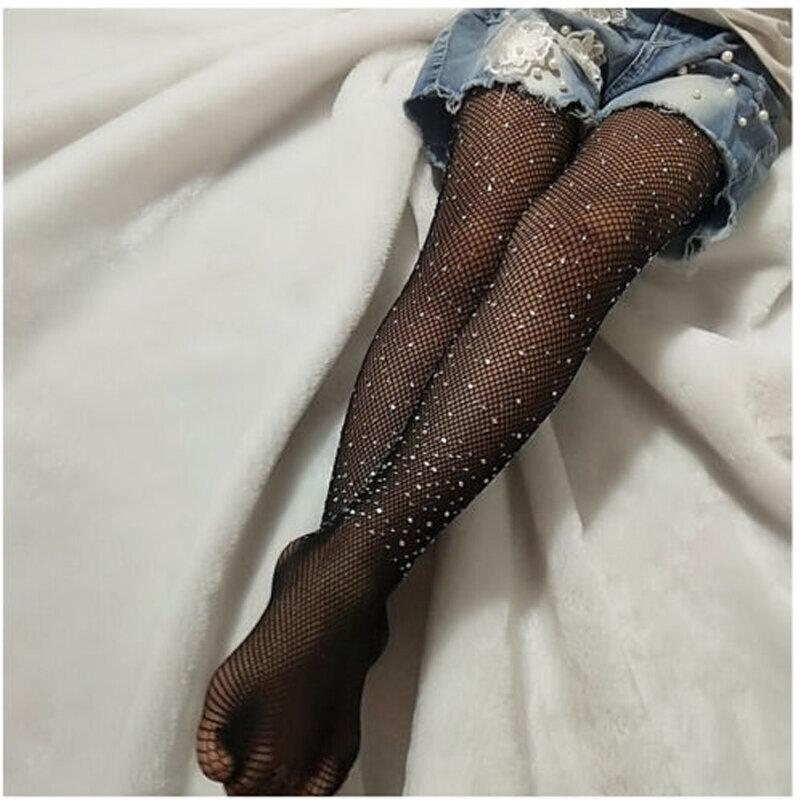 Criança crianças menina strass malha fishnet padrão meias meias meias meias estilo coreano moda meia