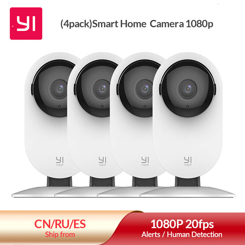 YI-Home Security Surveillance Camera Kits, Sistema Inteligente, Visão Noturna, Monitor de Bebê, iOS, App Android, Wi-Fi, 1080p, 4 pcs