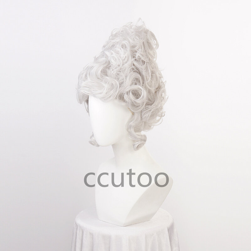 Marie Antoinette Wig Princess Silver Grey Wigs Medium Curly Heat Resistant Synthetic Hair Cosplay Wig + Wig Cap