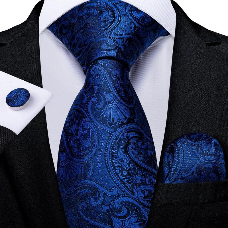 Oi-gravata azul marinho sólida gravata de casamento de seda estampada para homens lenço abotoadura gravata dos homens conjunto de festa de negócios novo design dropshipping