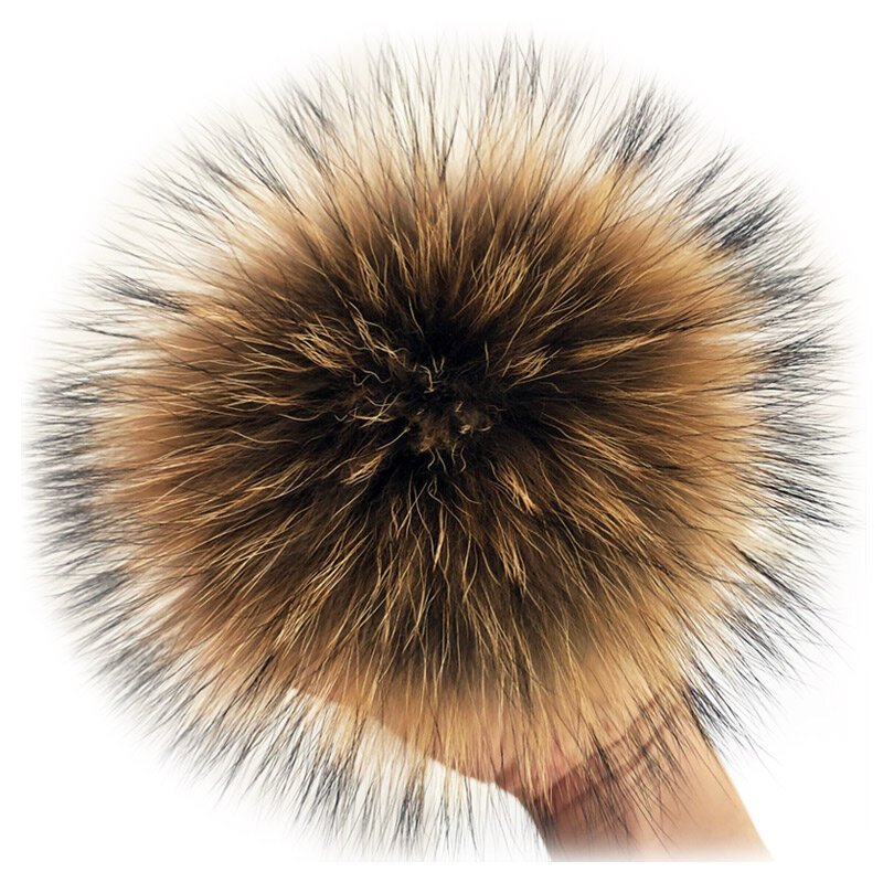 Chapéu artesanal de pele de raposa PomPom com fivela bola de cabelo grande real, Hairball luxuoso DIY, 100% natural, atacado