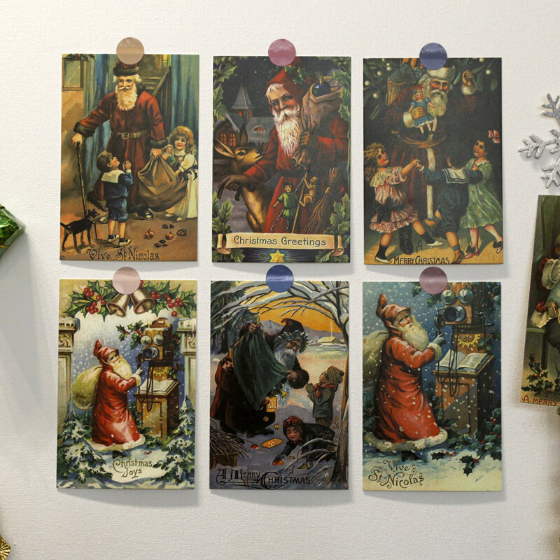 30 시트 크리스마스 시리즈 엽서 Ins 북유럽 빈티지 산타 클로스 장식 카드 Diy 홈 인테리어 벽 스티커 사진 소품