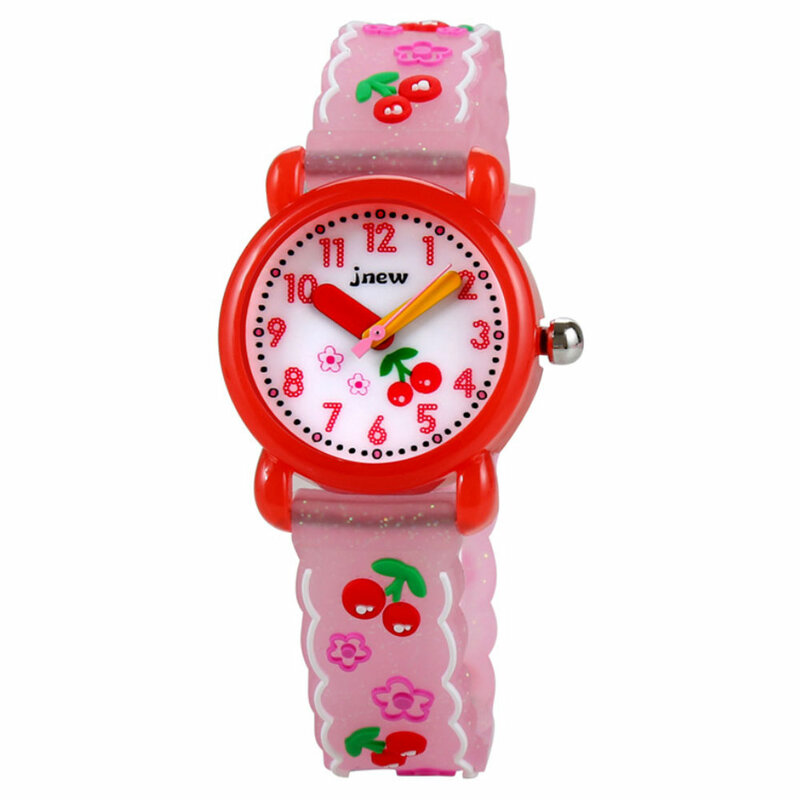 Relógio de silicone transparente para crianças, relógio de quartzo impermeável branco rosa de desenho animado para a escola primária, menina e menino