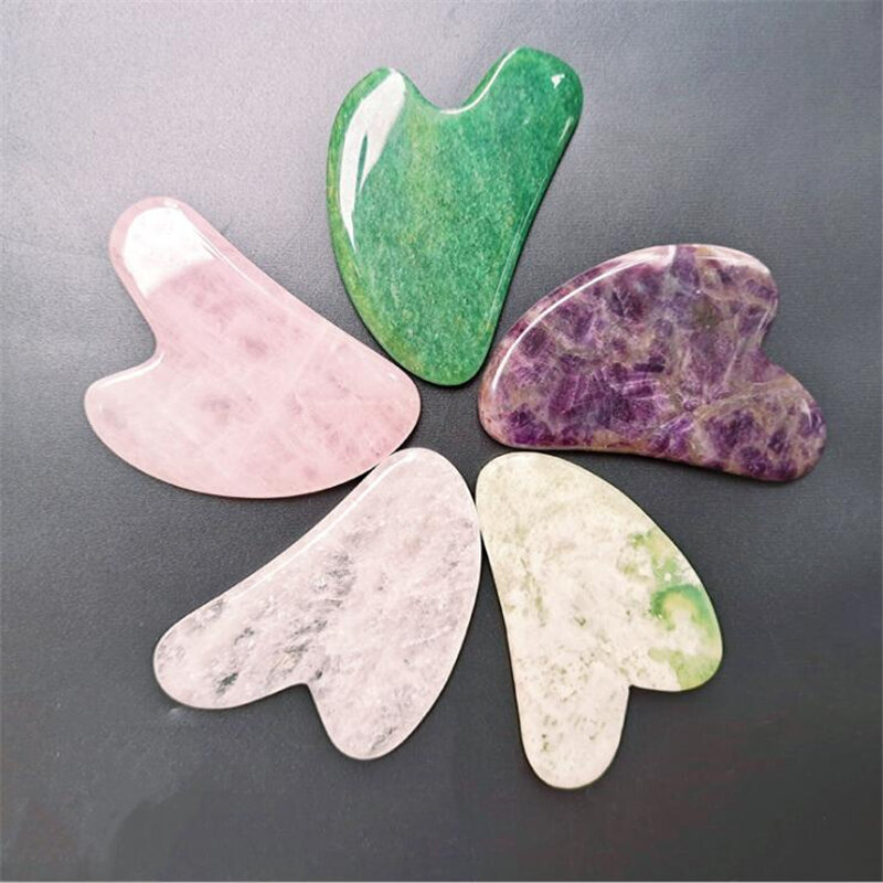 Natural amethysts Roller Face Massage Gua Sha Board Crystal Stone Jade Massager Body Facial Eye Scraping Acupuncture Face Lift