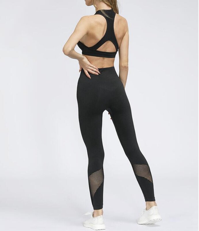 New Summer Mesh Seamless Yoga Set Sports Suits Women Yoga Set High Waist GYM Fitness Pants Top Sportswear Workout Leggings+Bra