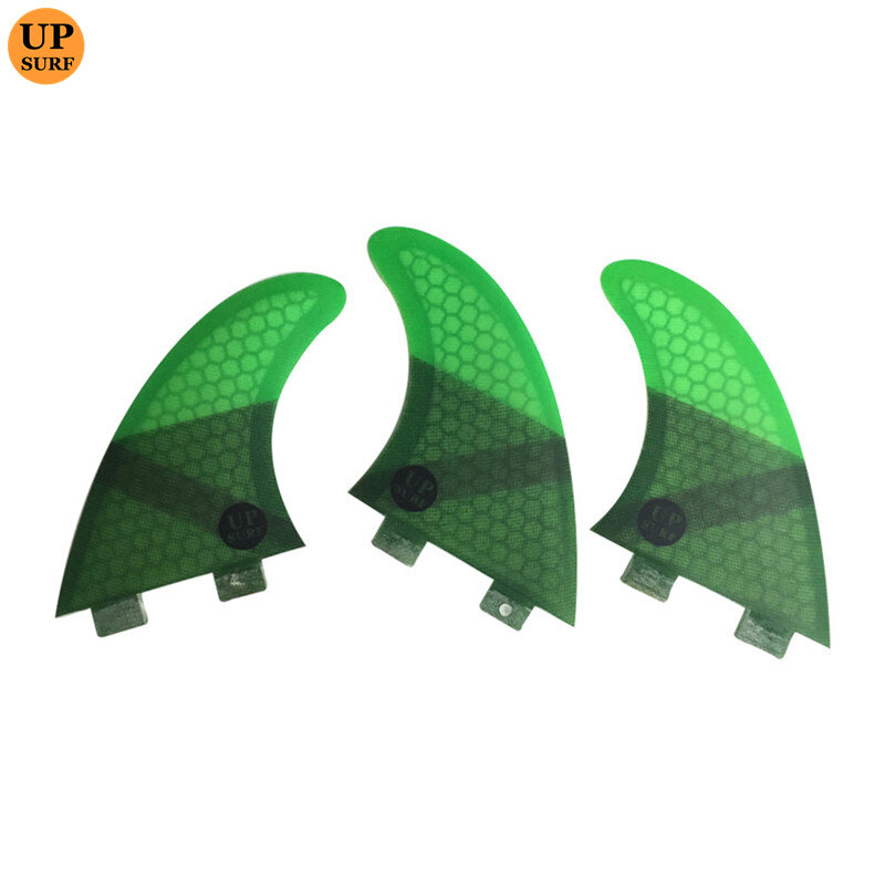 UPSURF FCS Fins Double Tabs M Tri fin set M size Honeycomb 3 colour firbreglass 3 pieces per set with upsurf logo