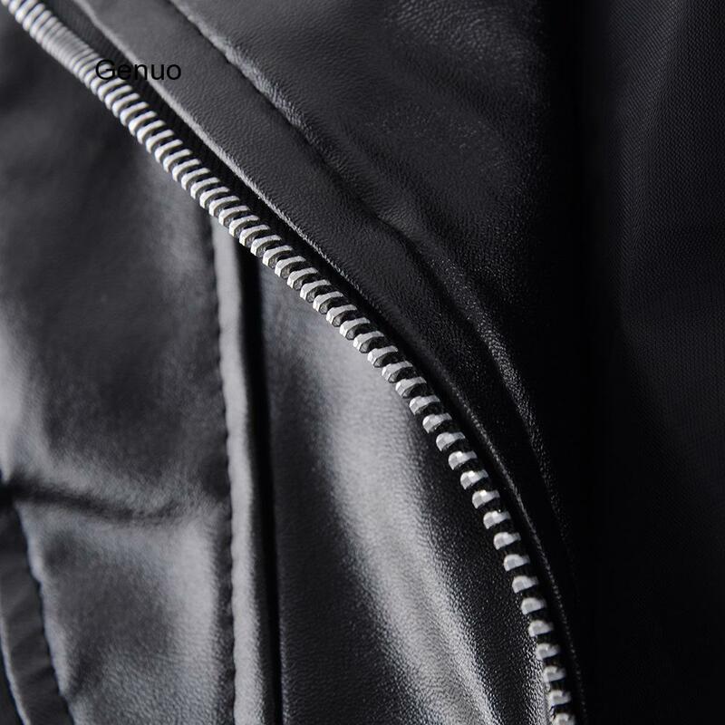 Jaqueta de couro sintético feminina, casaco curto de couro com zíper destacável, preto e vermelho, outono, novo, 2020