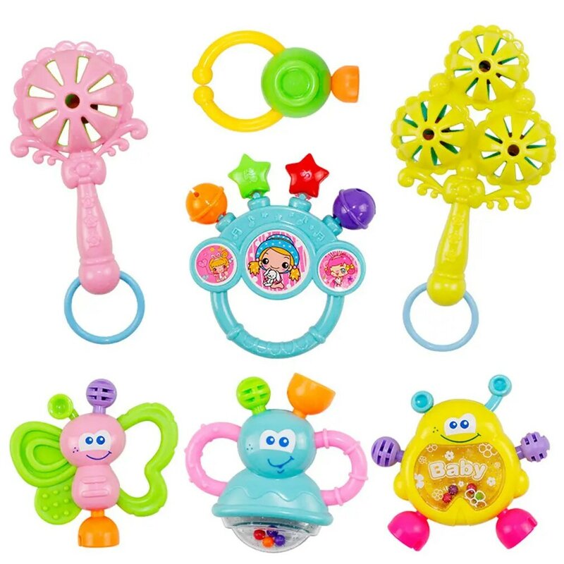 Hand Hold Shaking Bell para crianças, chocalhos educativos interessantes, brinquedos coloridos, sinos seguros, presentes para crianças e bebês, 7 peças por conjunto