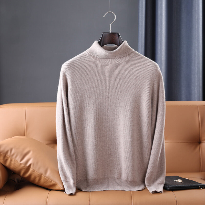 100% Wol Murni Rajutan Pullover Pria Musim Dingin Lebih Tebal Hangat Lembut Sweater Pria Wol Pakaian 5 Warna Jumper