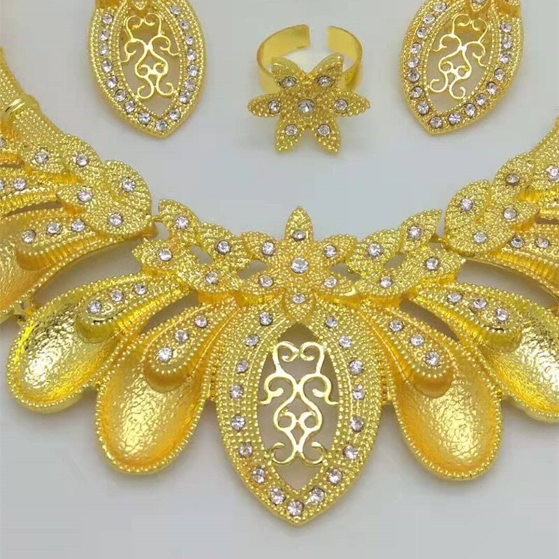 Kingdom Ma New Gold Color collana africana orecchini bracciale set di anelli set di gioielli Dubai per accessori da donna