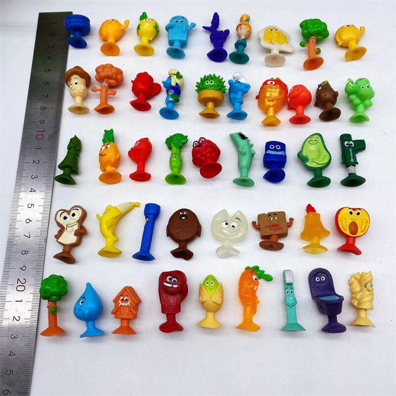 Frutas vegetais brinquedos animais dos desenhos animados brinquedos stikeez macio pvc figuras de ação com otário mini boneca ventosa brinquedos modelos