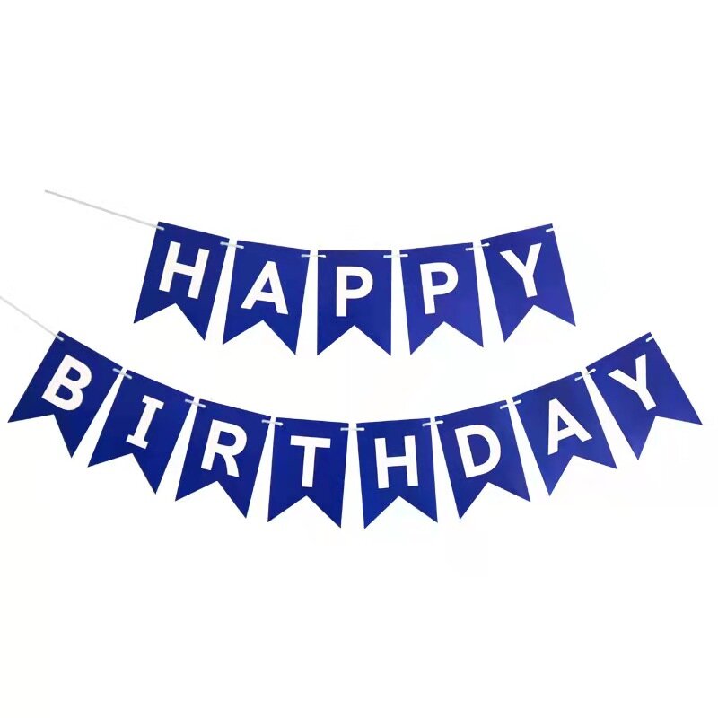 Banderines con letras de feliz cumpleaños para niños y adultos, decoración de fiesta de cumpleaños, suministros para Baby Shower, color azul tinta, rosa y negro