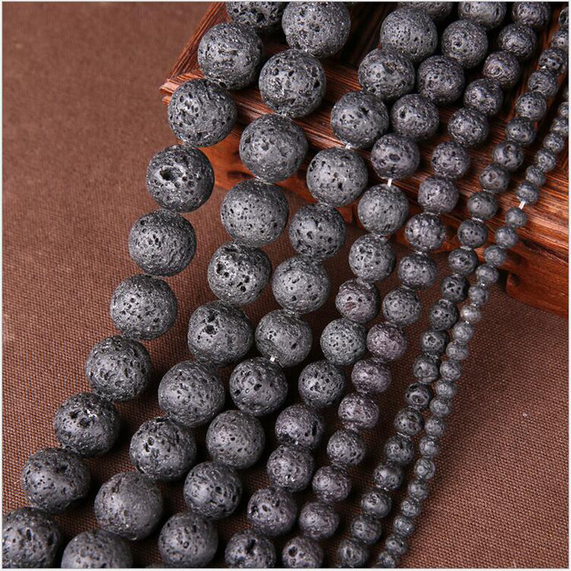 Yanqi – perles de lave volcanique noires rondes en pierre naturelle, vente en gros, 4-18mm, perles teintées pour la fabrication de bijoux, Bracelet et collier