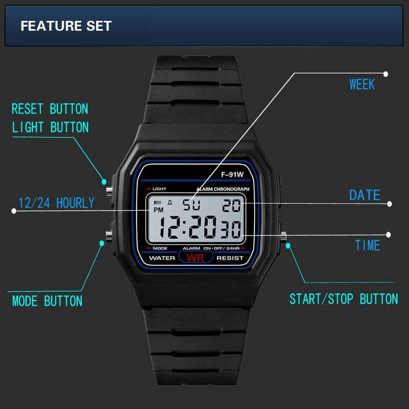 Zegarek 남성용 방수 손목시계, 럭셔리 브랜드, 유명 럭셔리 디지털 스포츠, LED 시계