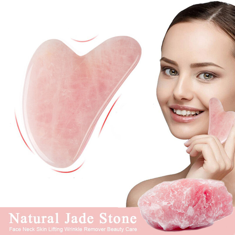 Скребок гуаша из натурального розового нефрита для лица и тела