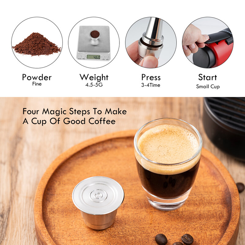 ICafilasICafilas stal nierdzewna wielokrotnego użytku do kapsułki Nespresso z prasą młynek do kawy ze stali nierdzewnej sabotaż ekspres do kawy kosz