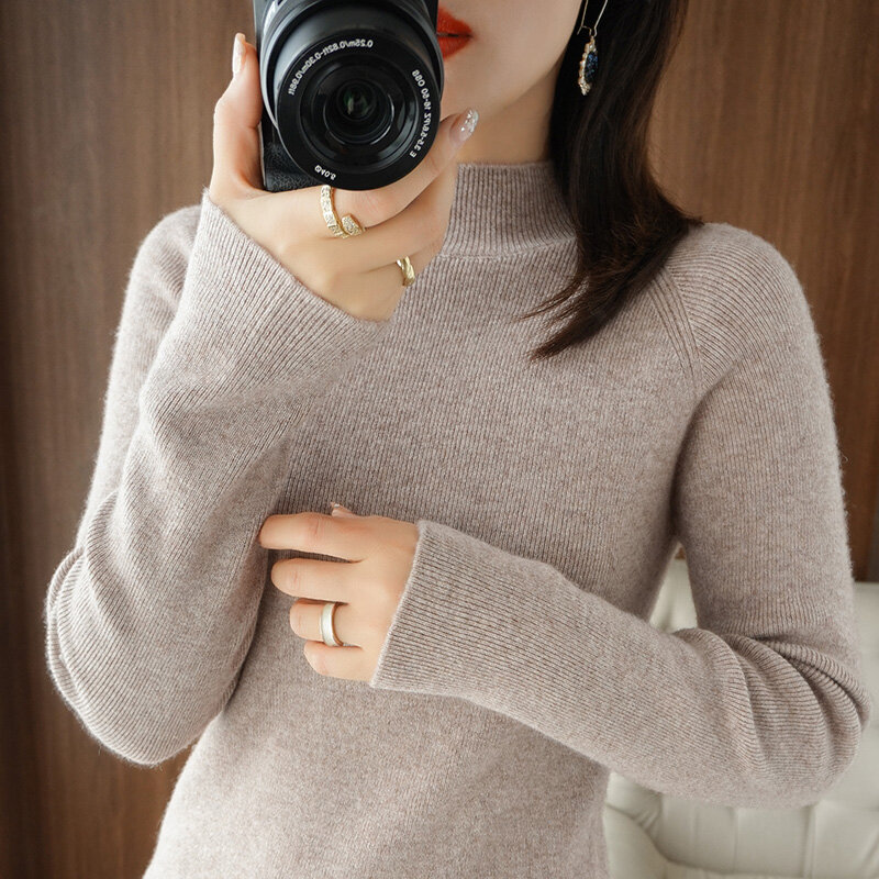 2022 maglione di cachemire mezzo collo alto Pullover invernale da donna in cashmere lavorato a maglia Pullover allentato spesso a maniche lunghe da donna