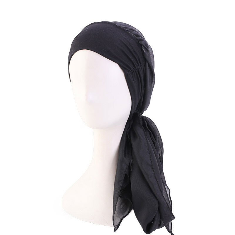 Turbante elástico de borda larga para senhoras, lenço redondo, lenços de cabeça quimio, headwear pré-amarrado, tichel bandana, turbante para mulheres