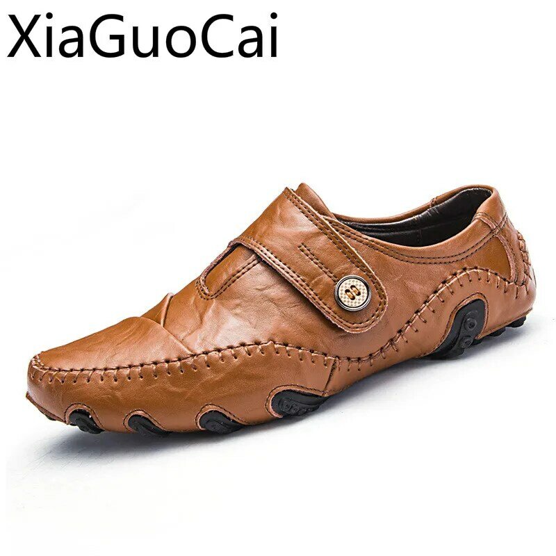 Zapatos planos de negocios para hombre, zapatillas informales de cuero, de gran calidad, para conducir, talla grande 38-47