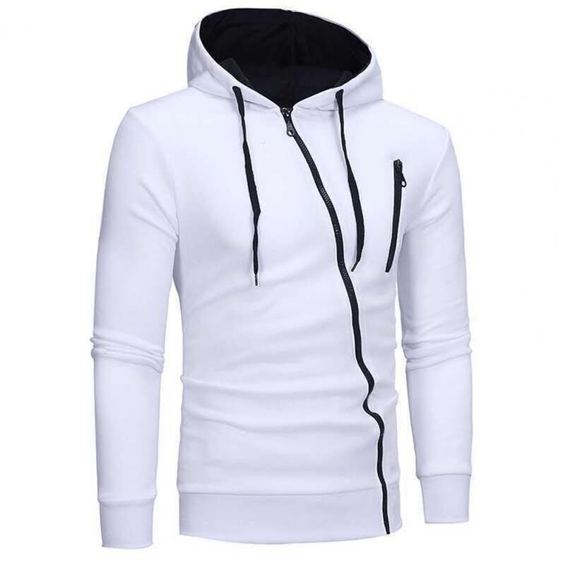Men Hoodie Casual Oblique Zipper Fly Coat Fit Jacket Contrast Colors Sweaters Male Pullovers Autumn Winter