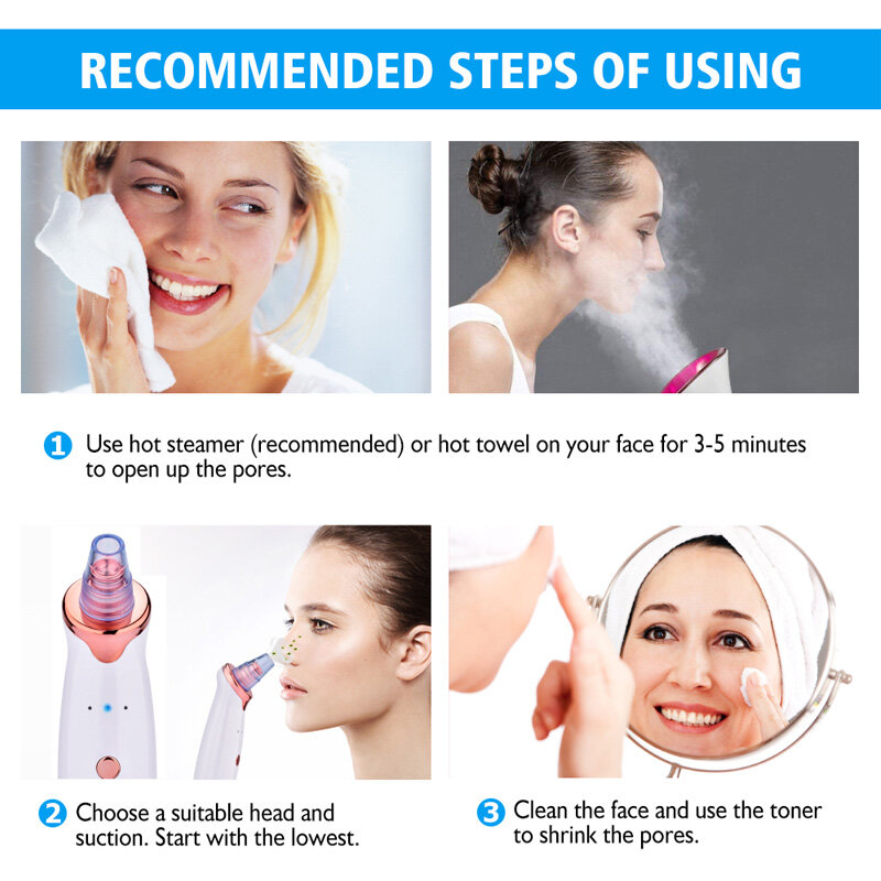 Removedor eléctrico de acné y espinillas, máquina de limpieza de poros faciales con succión de 5 uds.