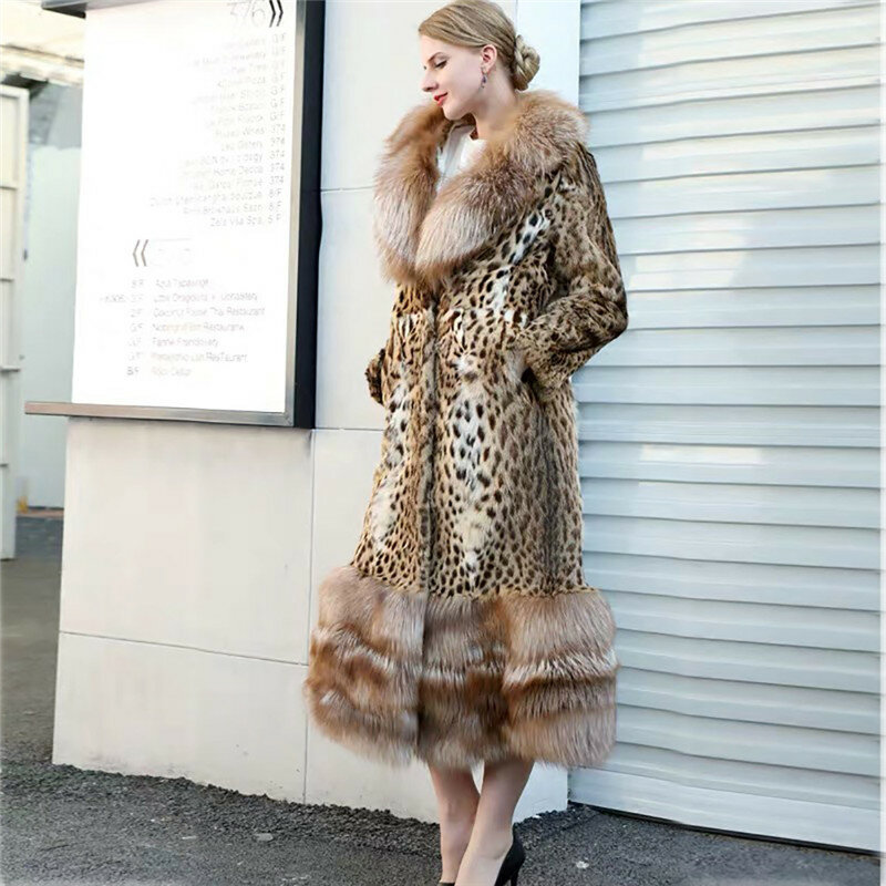 FURSARCAR Luxurious Women Winter Real Fur Coat X-Long Beaver Fur Jacket Whole Skin With Fox Big Lapel Fur Collar 2021 New