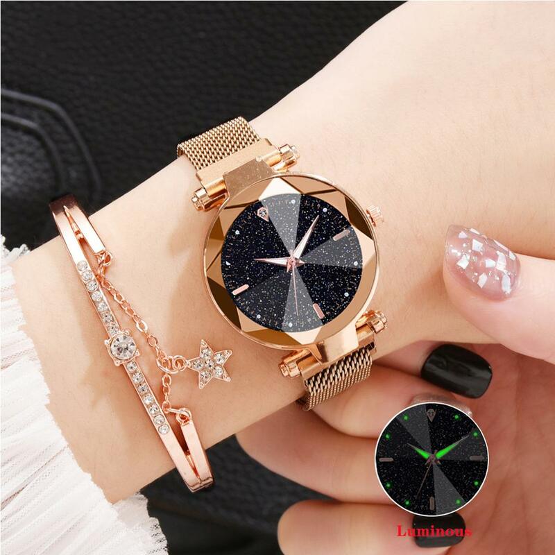 新ブランドの女性の高級クオーツ腕時計磁気バックル夜光時計ステンレス鋼レディース時計女性腕時計
