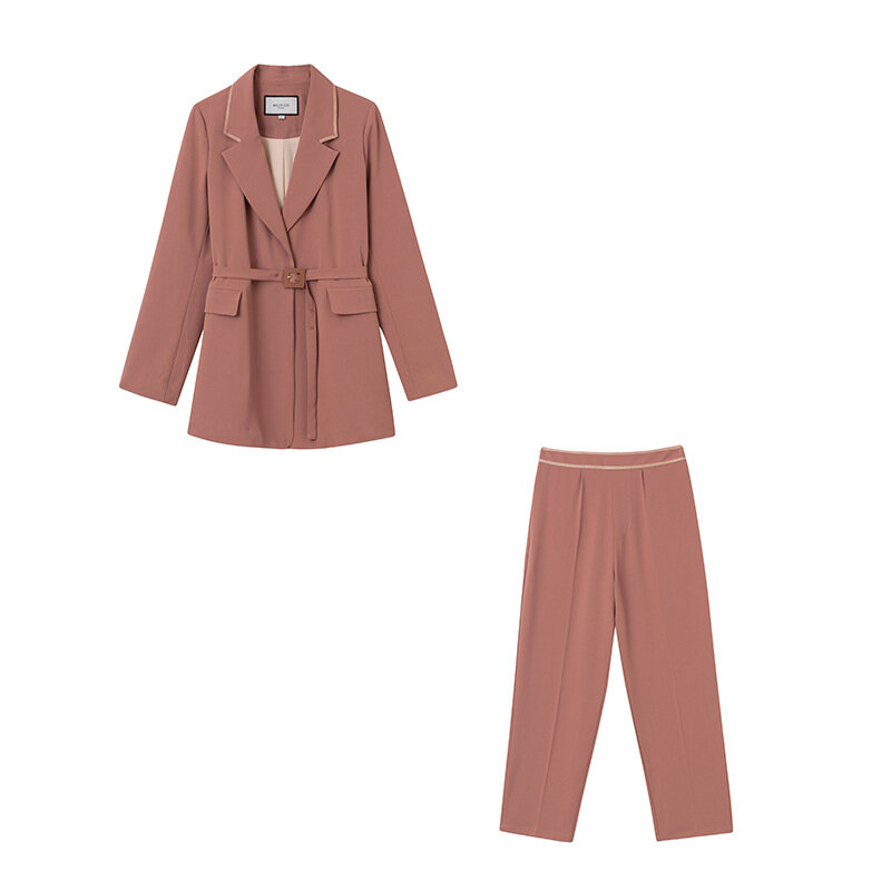 대형 XL-5XL 숙녀 정장 고품질의 가을 기질 긴 핑크 정장 재킷 여성 기질 슬림 바지 세트 2019 새로운