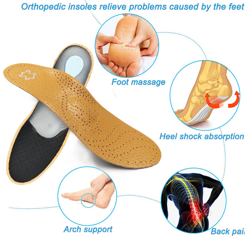 EiD-plantilla ortopédica de cuero para pies planos, soporte ortopédico para ARCO, Unisex
