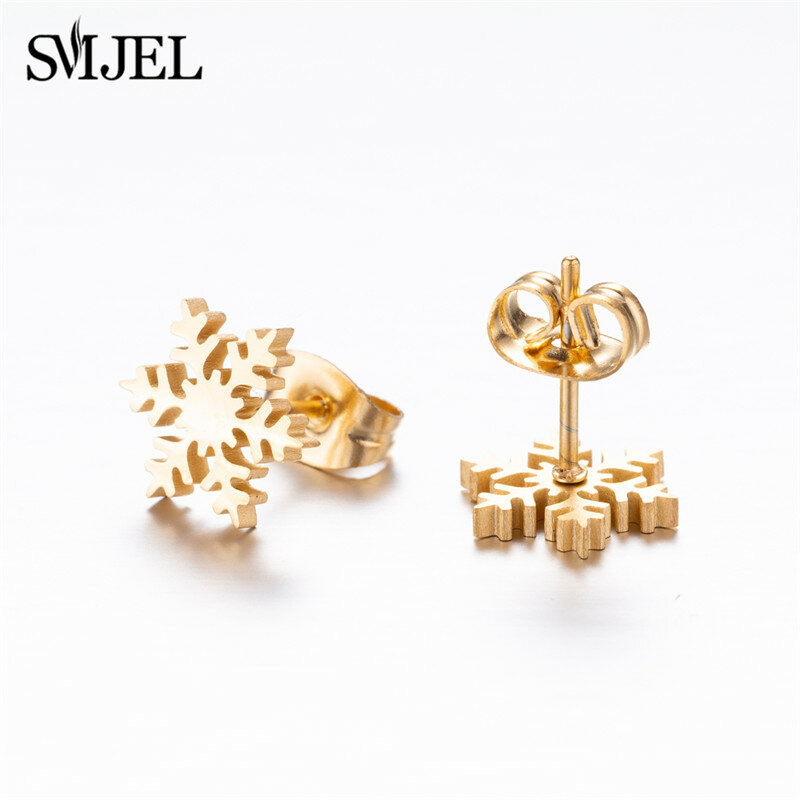 SMJEL Cartoon Animal Deer Stud Earrings Small Snowflake Earing for Girls Kid Stainless Steel Christmas Jewelry Women pendientes