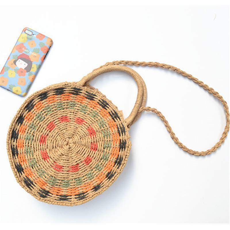 New Round Paper Rope Straw Female Summer Beach Bag a6235